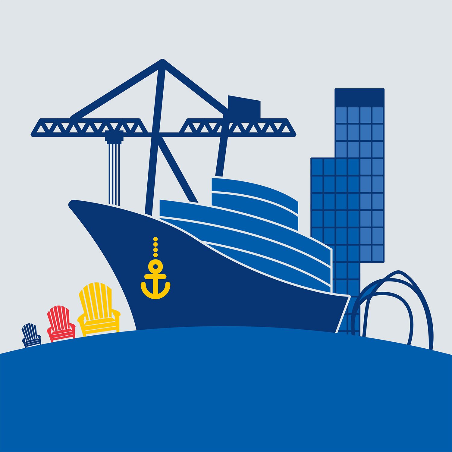 visuel de la Journée portuaire 2024 avec bateau, grue et tour