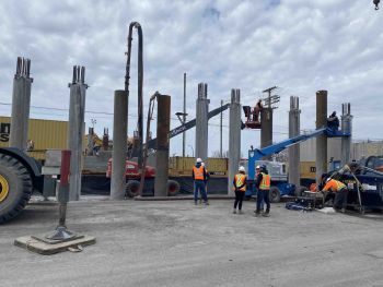 mise en place de l   armature et betonnage des pieux caisson pour la construction de la culee sud ferroviaire 2