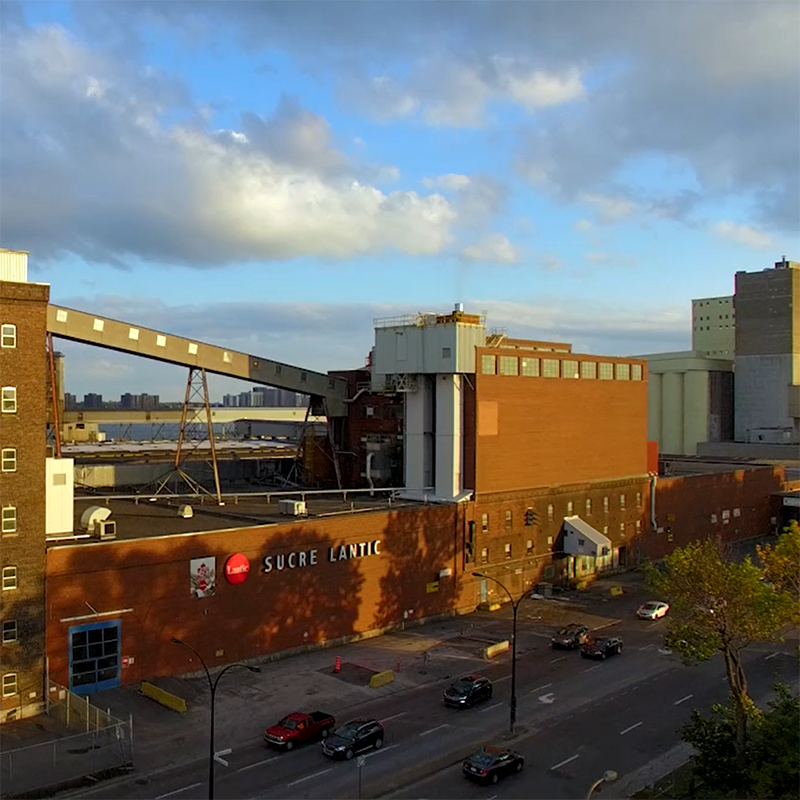 Vue aérienne de l'usine Lantic à Montréal